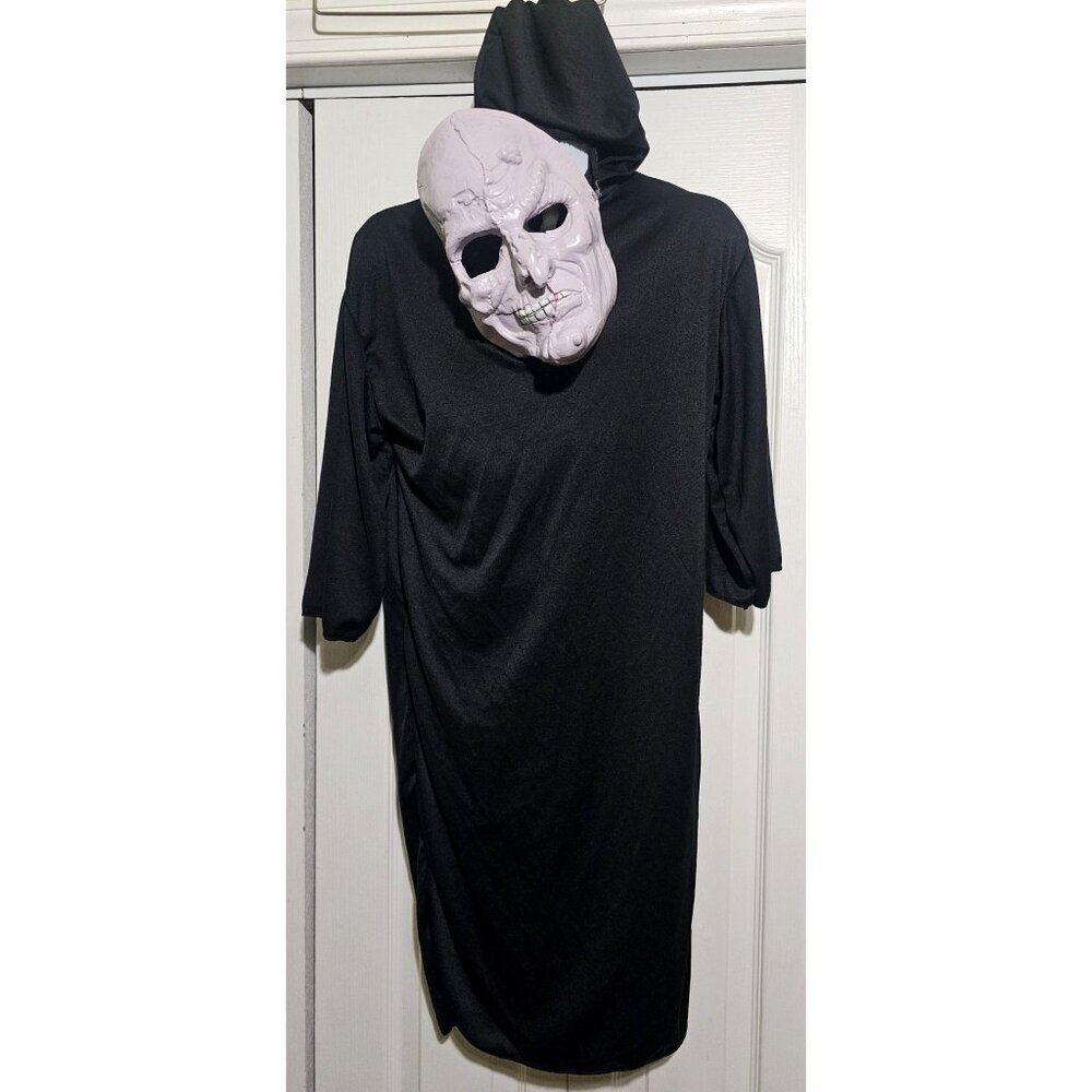 Kids Black Hooded Robe and Purple Mask Grim Reaper Witch Halloween Costume
